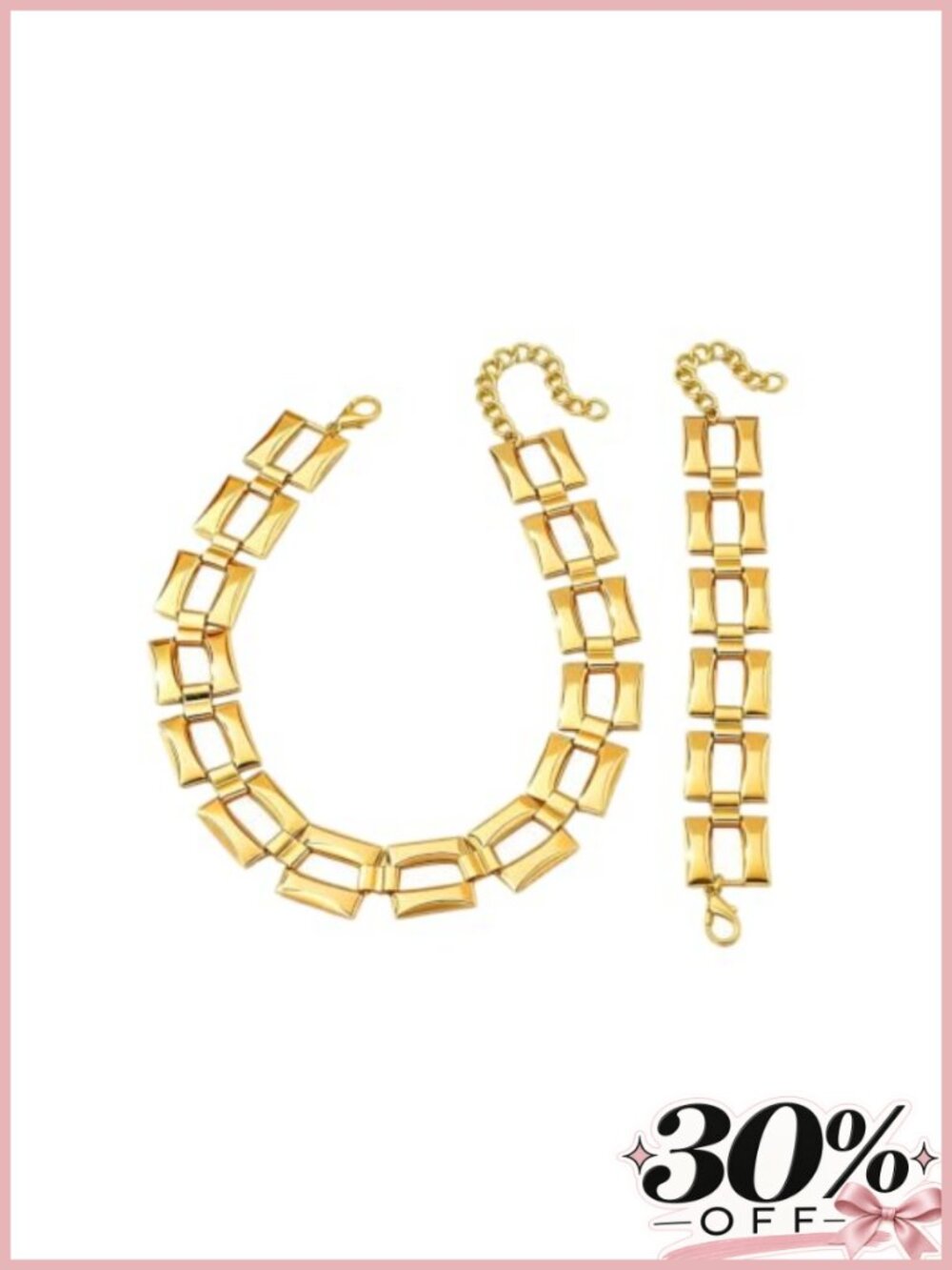 Chunky Hip Hop Statement Jewelry Set - Square Link Chain Necklace & Bracelet Set